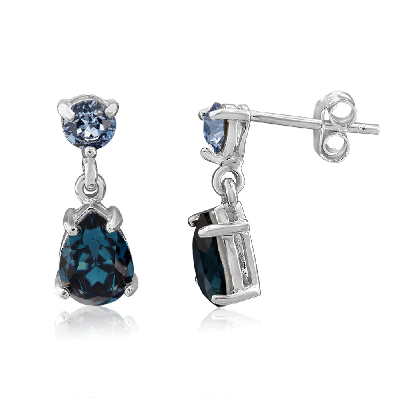 fashion-forward earrings for women -Sterling Silver Montana Crystal and Light Sapphire Drop Earrings