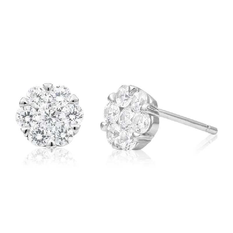 custom-designed earrings for women -Sterling Silver Rhodium Plated Cubic Zirconia Flower Stud Earrings