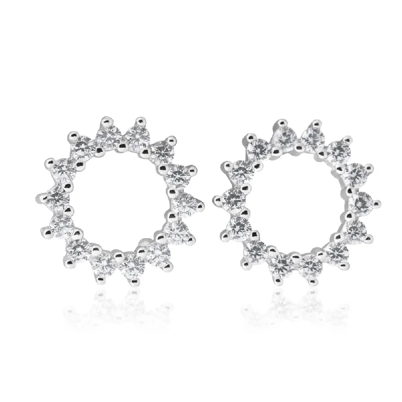 clip-on earrings for women -Sterling Silver Claw Set Circle of Life Stud Earrings