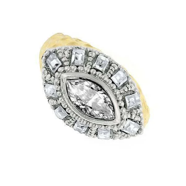 luxury rings for women -1928 Jewelry Two Tone Crystal Dome Hammered Ring Size 7