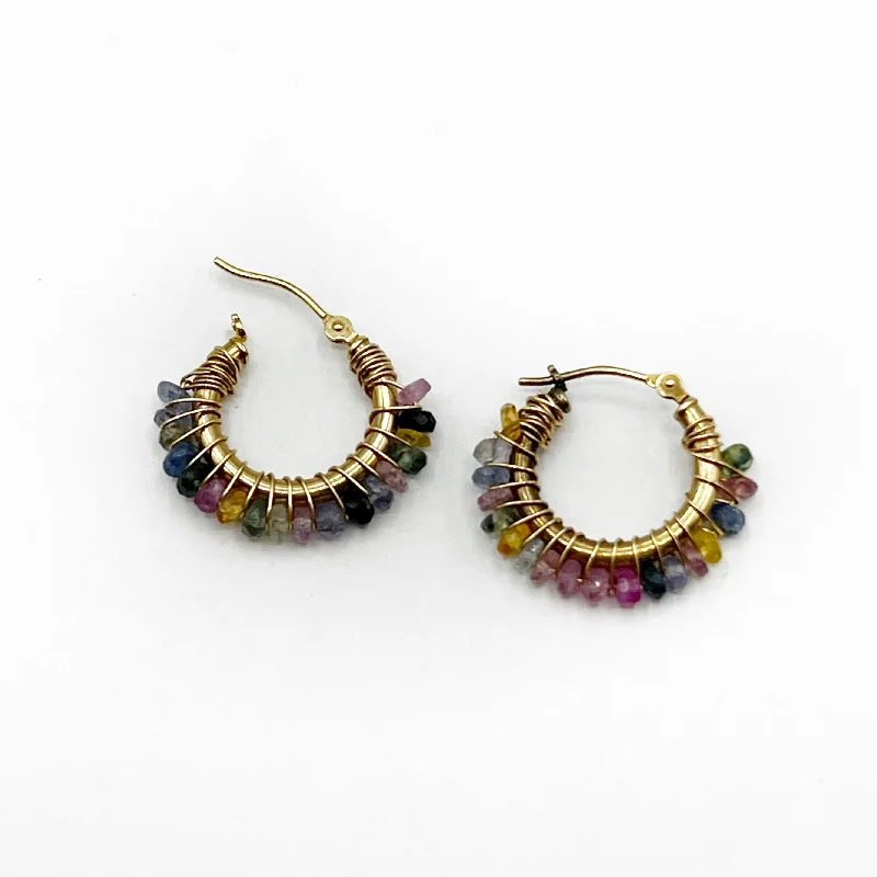 zodiac earrings for women -Small Hoop Earrings with Various Color and Shapes Sapphires