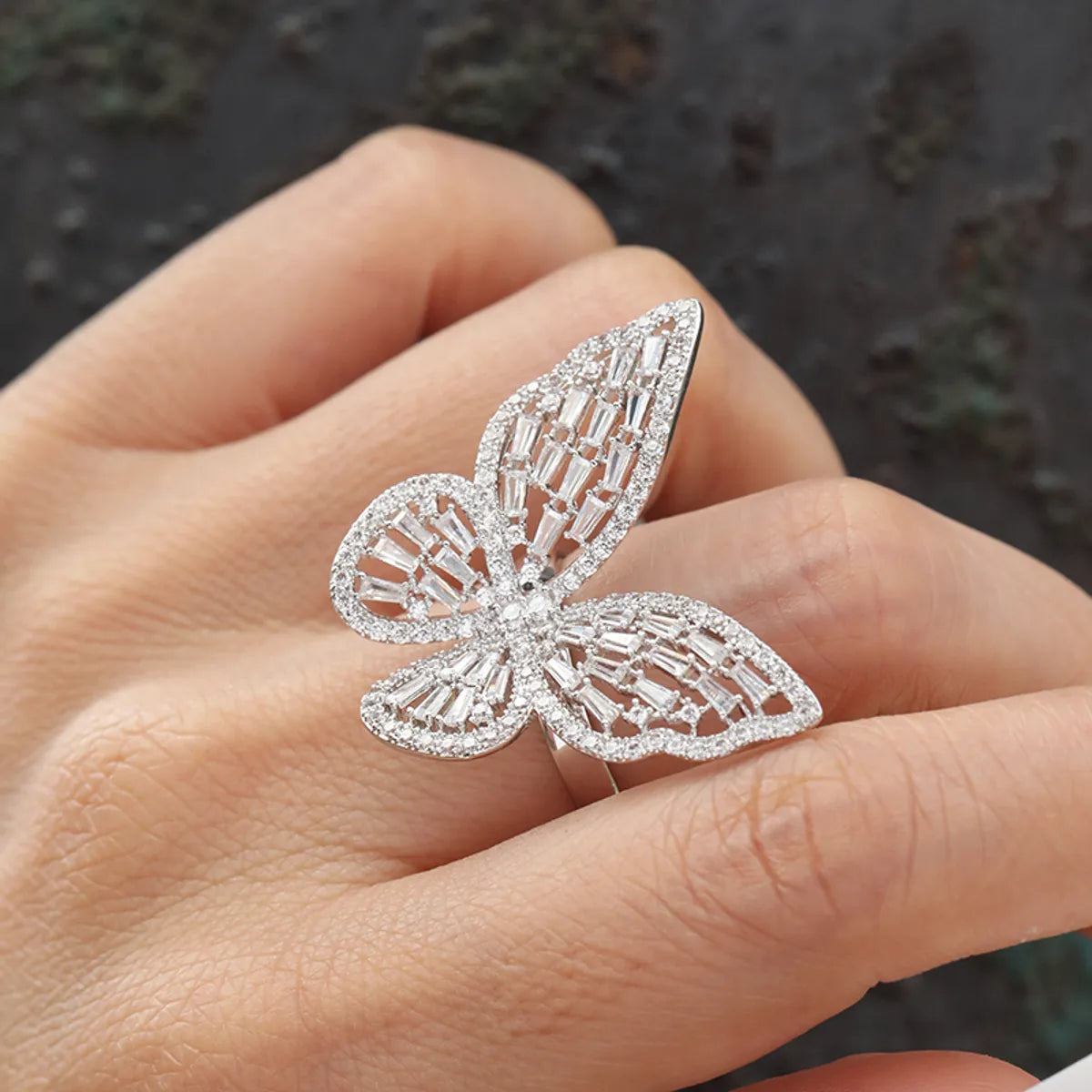 luxury engagement rings for women -Simple Style Dragonfly Butterfly Sterling Silver Inlay Zircon Rings