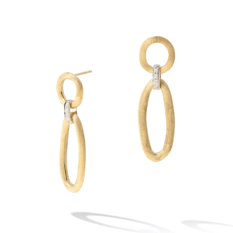 bohemian earrings for women -Marco Bicego Jaipur Link Collection 18K Yellow & White Gold Mixed Link Diamond Drop Earrings