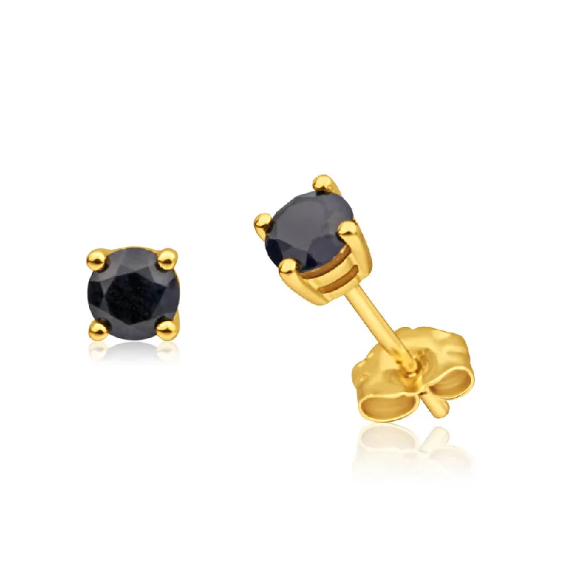 zodiac earrings for women -9ct Yellow Gold Natural Sapphire Stud Earrings