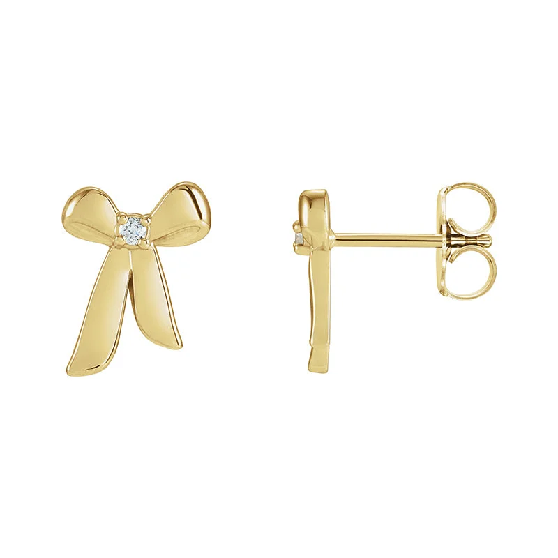 asymmetrical earrings for women -14K Yellow Gold .03 CTW Natural Diamond Bow Earrings