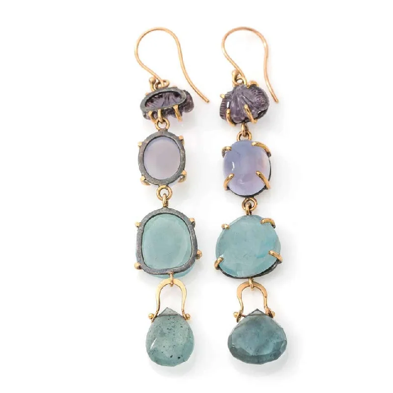 statement gemstone earrings for women -Drop Earrings with Carved Tourmaline and a Rainbow of Color