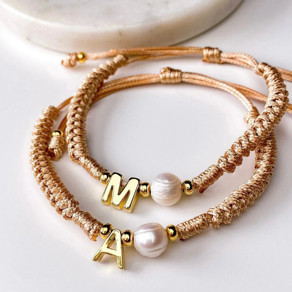 wedding set rings for women -Simple Style Letter Freshwater Pearl Rope Knitting Women's Drawstring Bracelets