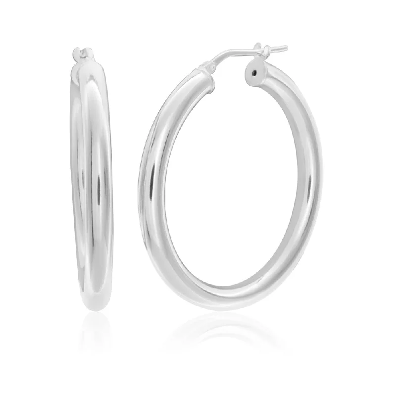 geometric gold earrings for women -Sterling Silver Plain Hoop 30mm Earrings