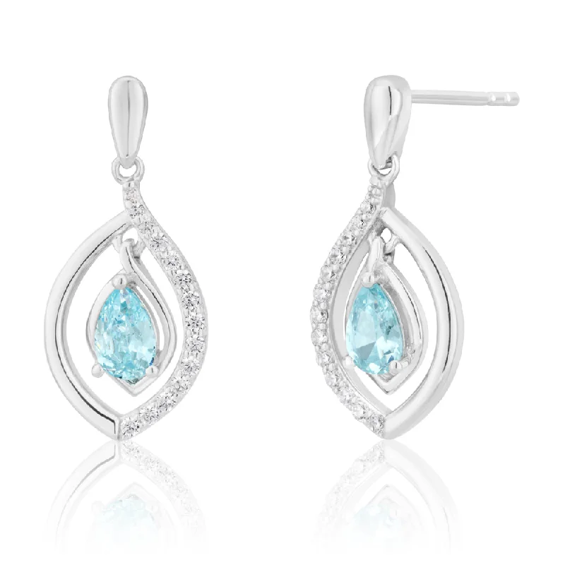 emerald drop earrings for women -Sterling Silver Blue and White Zirconia Drop Earrings