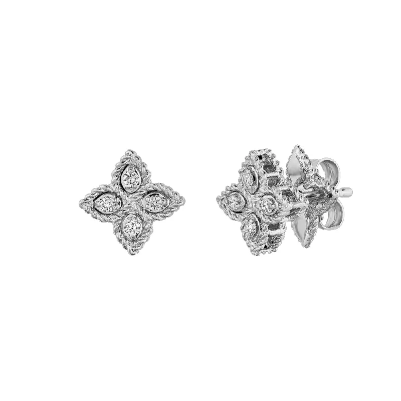 double hoop earrings for women -Roberto Coin 18k White Gold Princess Flower Small Diamond Stud Earrings