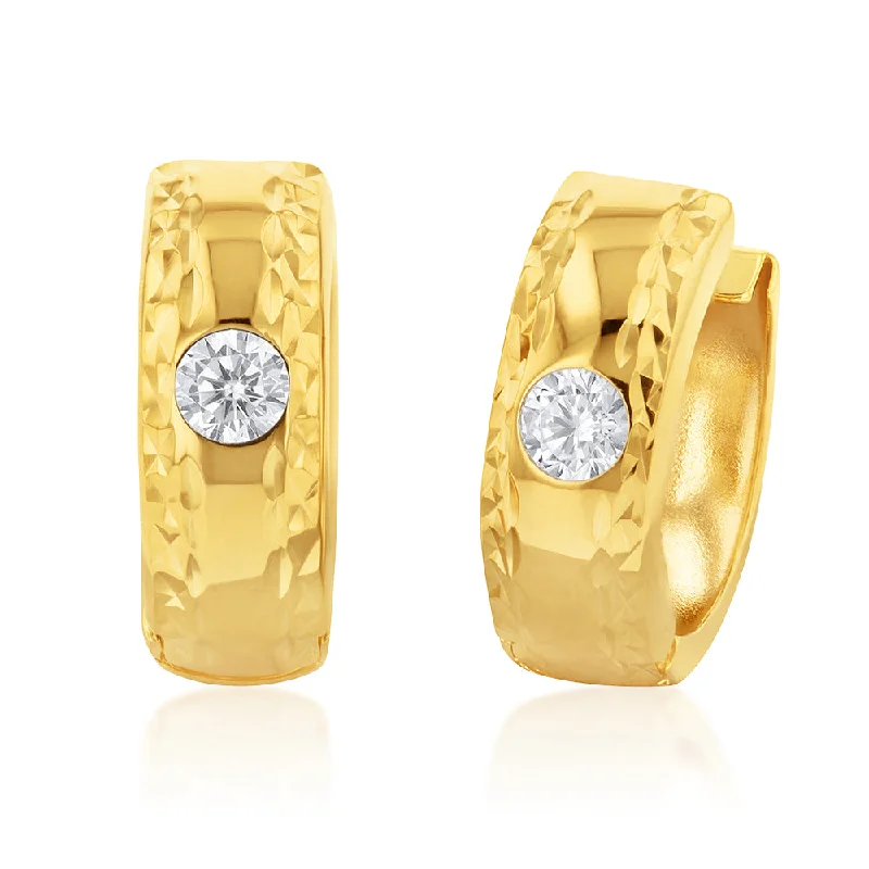 double hoop earrings for women -9ct Yellow Gold Silverfilled Cubic Zirconia 10mm Hoop Earrings