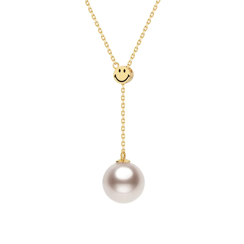 bar and chain necklaces for women -KKLUE×SMILEY® 18K Gold Akoya Pearl Y Chain Necklace