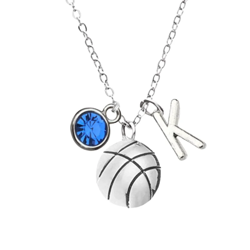 engraved necklaces for women -Personalized Basketball Necklace with Birthstone Charm