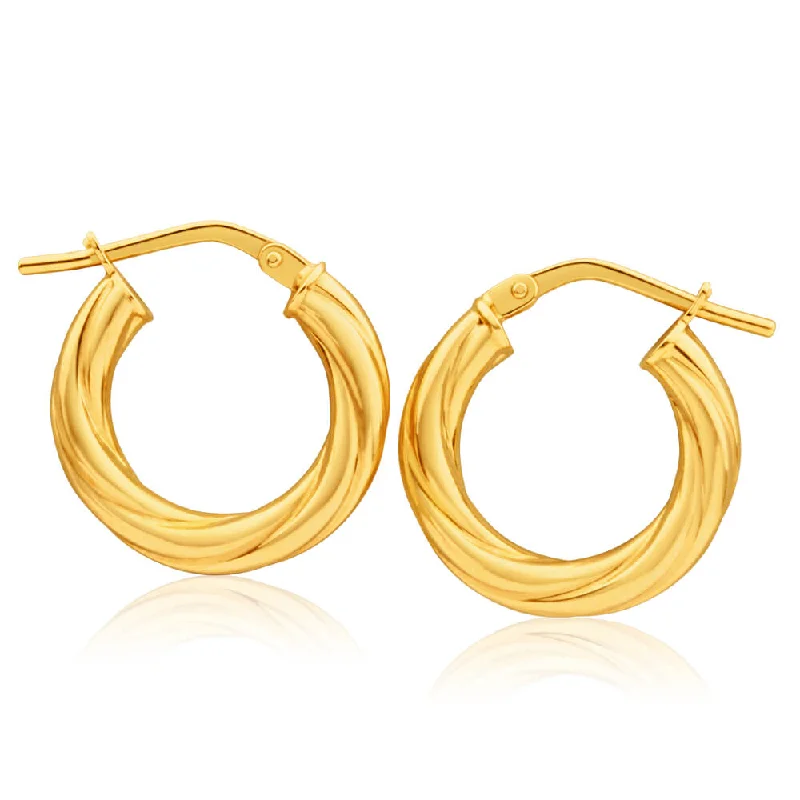 flower earrings for women -9ct Yellow Gold Silver Filled Soft Twist 10mm Hoop Earrings