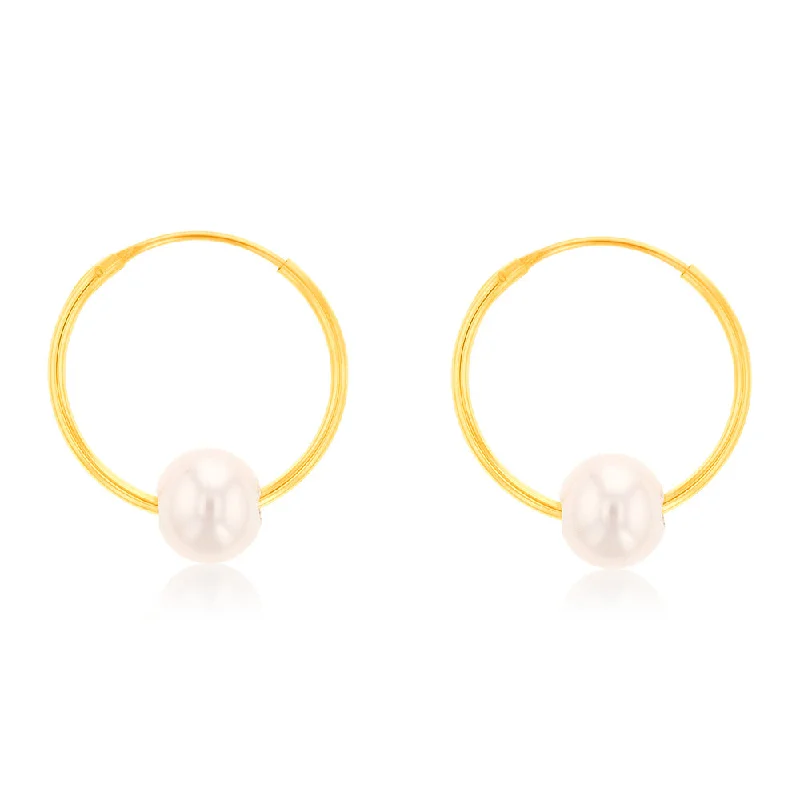 long earrings for women -9ct Yellow Gold 5mm Fresh Water Pearl 13mm Sleeper Earrings