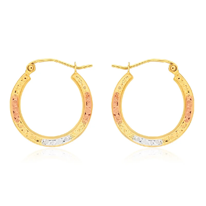 trendy earrings for women -9ct Yellow Gold, White Gold & Rose Gold Cut Out Hoop Earrings