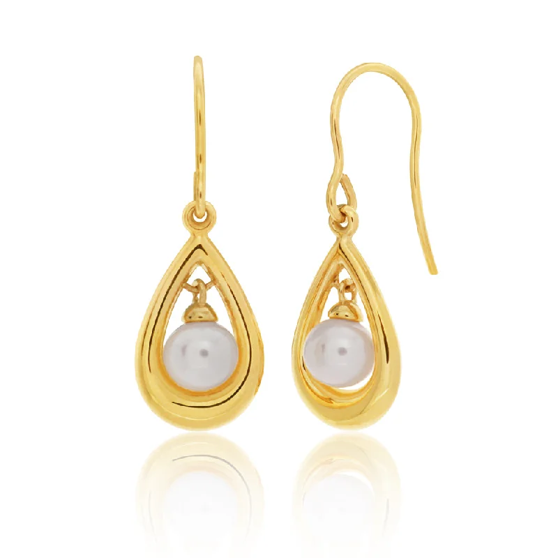 tassel earrings for women -9ct Yellow Gold Pearl Teardrop Earrings