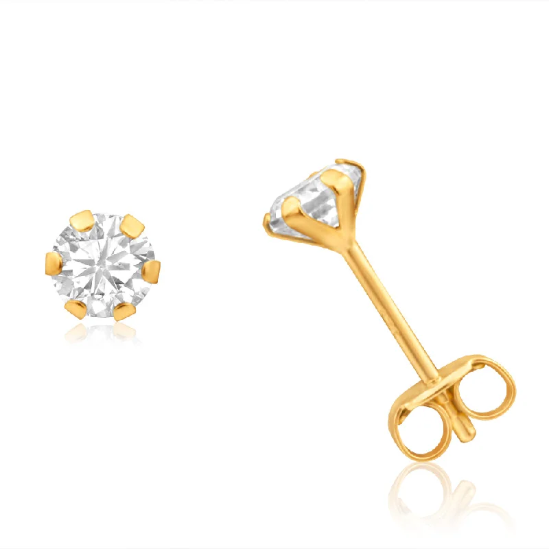 pearl stud earrings for women -9ct Yellow Gold Cubic Zirconia 4mm 6 Claw Stud Earrings