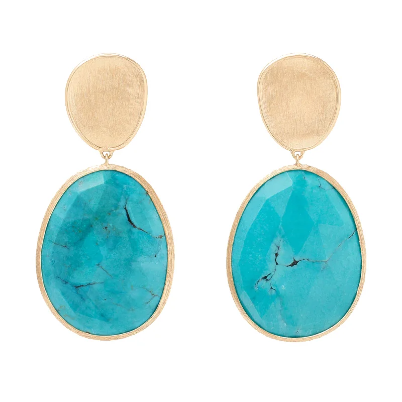 tassel earrings for women -Marco Bicego 18K Yellow Gold Lunaria Double Drop Turquoise Earring