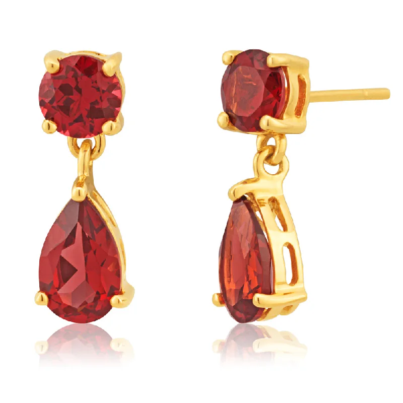 moon earrings for women -9ct Yellow Gold Garnet Drop Earrings