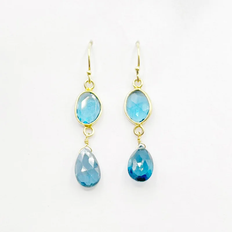 sparkly hoop earrings for women -Blue Topaz and  Yellow Gold  Drop Earrings