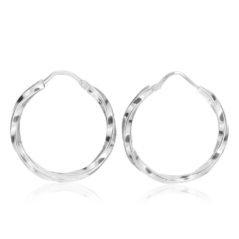 crystal drop earrings for women -Sterling Silver Hoop Twist Earrings 20mm