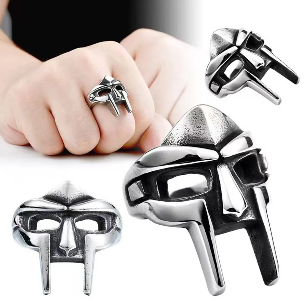 luxury gemstone rings for women -Retro Punk Mask Alloy Plating Silver Plated Men'S Rings