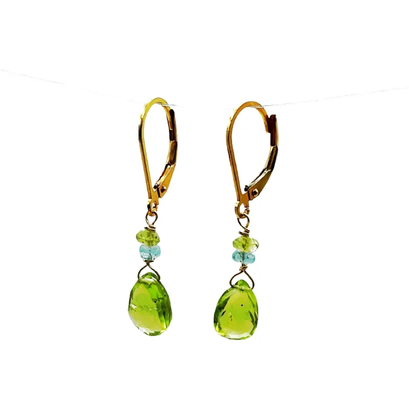 multi-colored earrings for women -Yellow Gold Peridot Briolettes Earrings