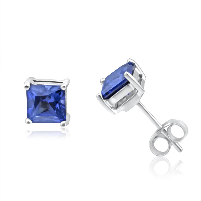 teardrop earrings for women -9ct White Gold Created Sapphire Princess Cut 5mm Stud Earrings