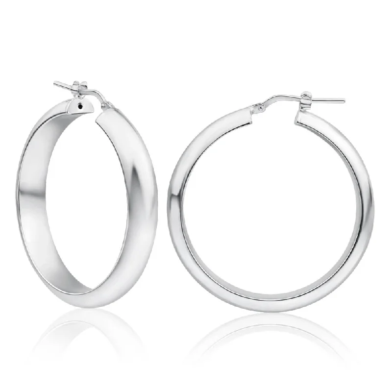 star earrings for women -Sterling Silver 30mm Plain Half Round Hoop Earrings