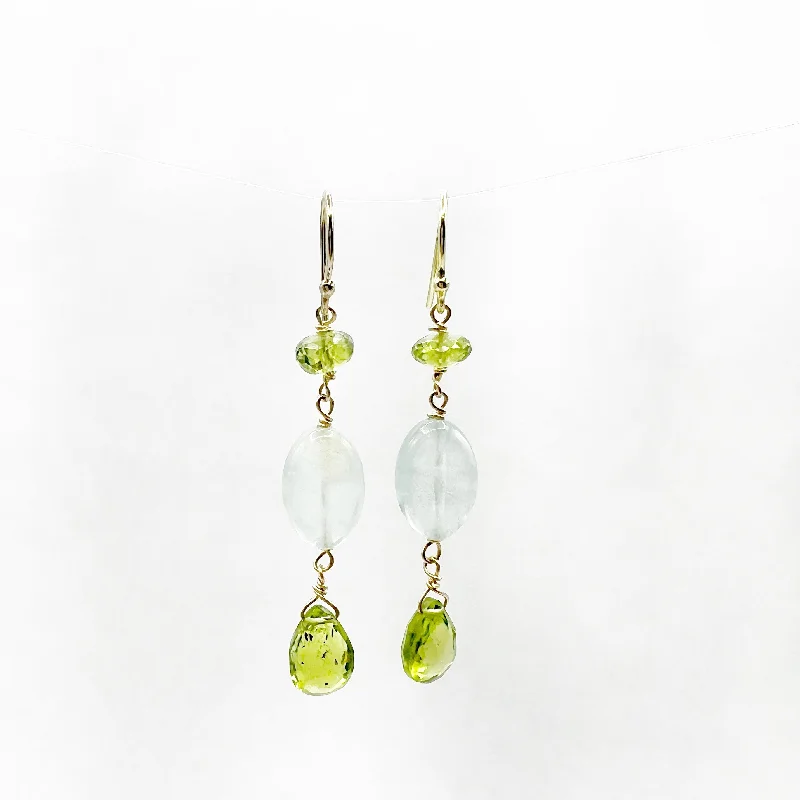 elegant earrings for women -Pear Shape Peridot And Aquamarine Beads Earrings