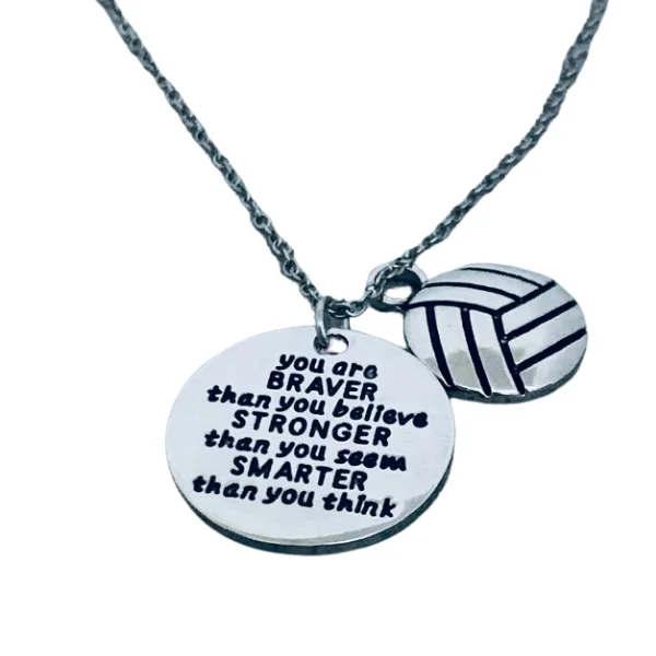 minimalist necklaces for women -Volleyball Necklace- Braver Thank you Believe