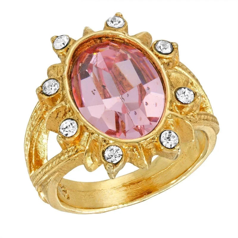 gemstone rings for women -1928 Jewelry Sunburst Oval Light Pink Austrian Crystal Ring