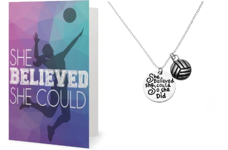 lock and key necklaces for women -Volleyball Necklace & Card Gift Set