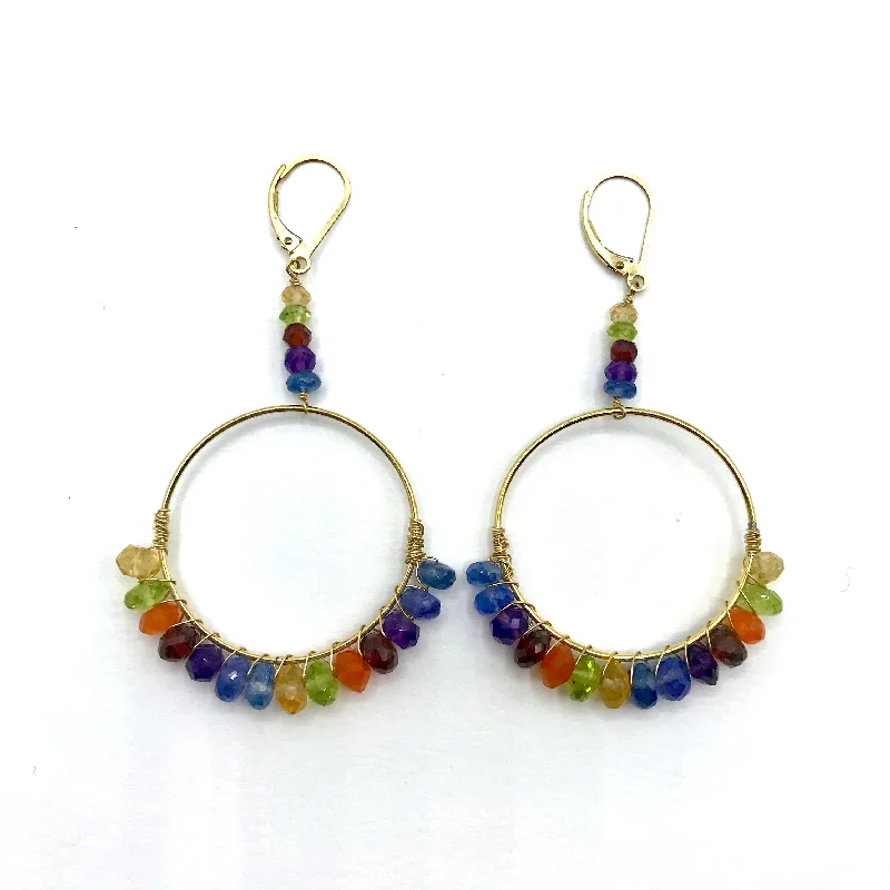 pearl earrings for women -Rainbow Hoop Earrings with Semi-Precious Stones