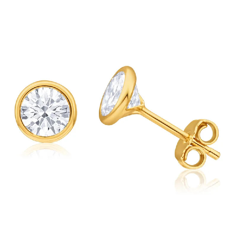 gold hoop earrings for women -9ct Yellow Gold Silver Filled Cubic Zirconia 6mm Round Stud Earrings