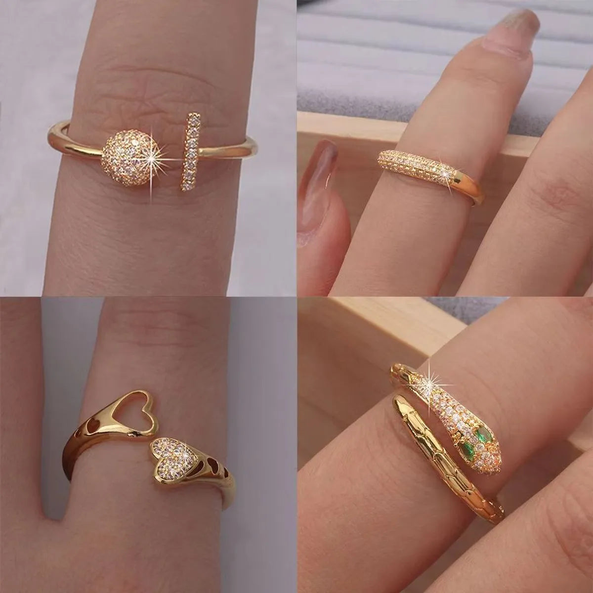 elegant rings for women -Cute Sweet Animal Heart Shape Mermaid Copper Plating Inlay Zircon 18k Gold Plated Women's Open Rings