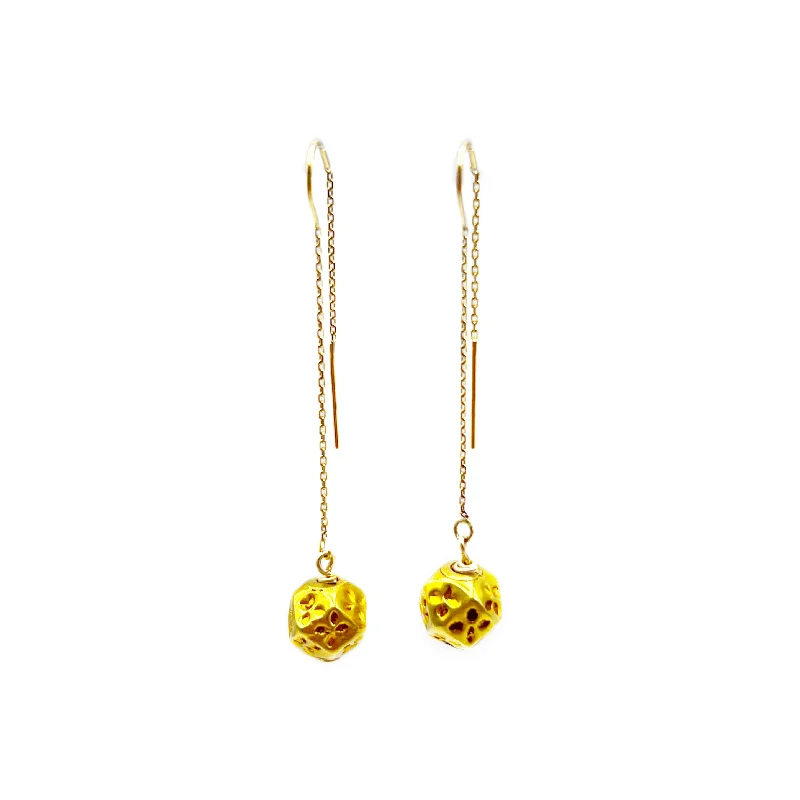 statement earrings for women -Golden  Filigree Balls Chain Drop Earrings