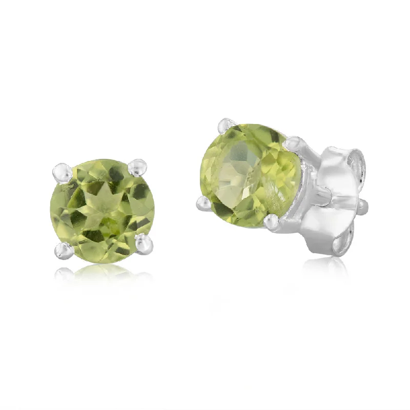 animal earrings for women -Sterling Silver Natural Peridot 5mm Stud Earrings