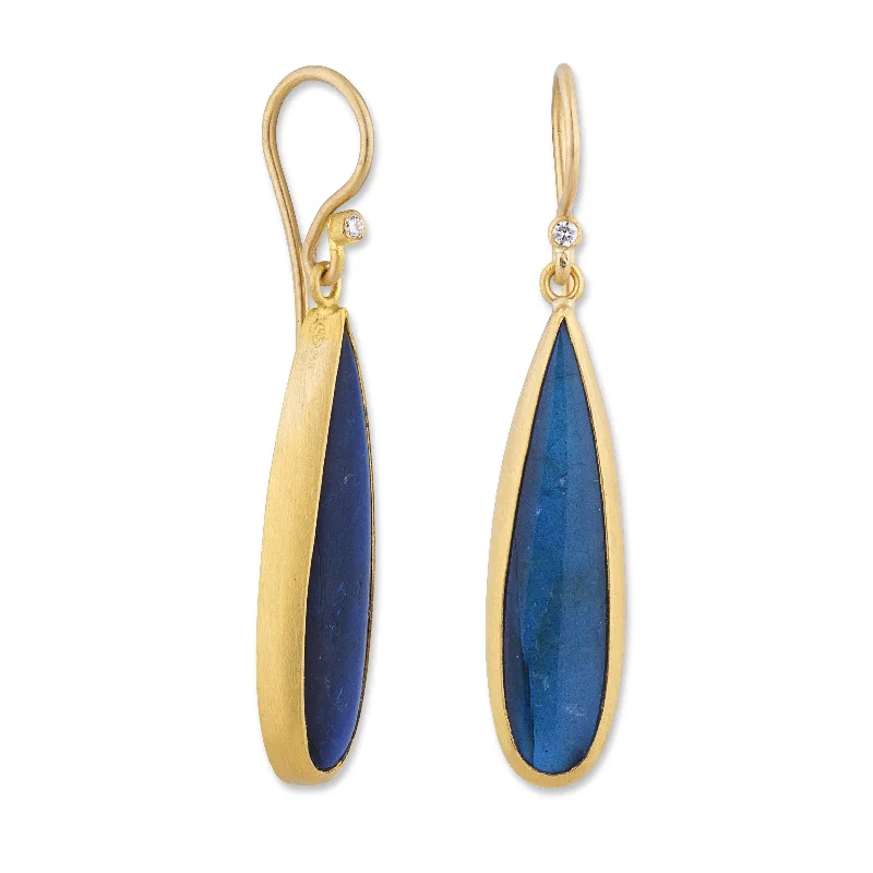 fashion-forward earrings for women -Lika Behar "Nightfall" Earrings Pear Shape Labradorite Drop with Diamonds 24K