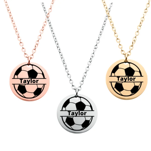 pendant necklaces for women -Engraved Soccer Ball Necklace