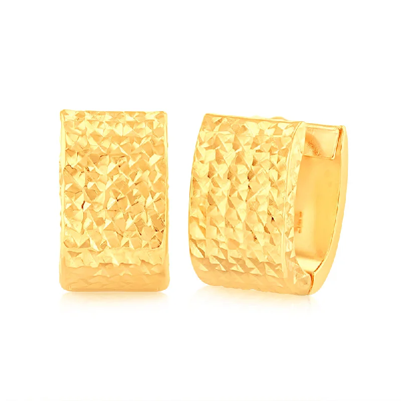 diamond stud earrings for women -9ct Yellow Gold Textured Huggie Hoop Earrings