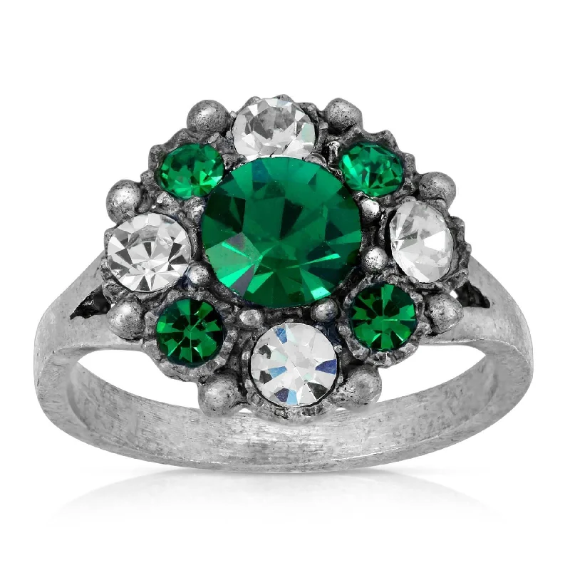 dual-tone rings for women -1928 Jewelry Pewter Dark Green And Clear Crystal Ring Size 7