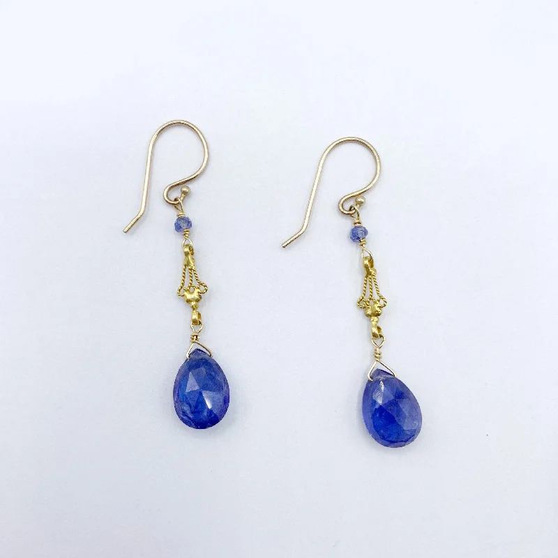 bohemian earrings for women -Deep Purple Tanzanite with Gold Filigree