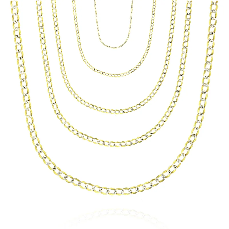 minimalist necklaces for women -[Solid] Two-Tone Italian Cuban/Open Curb Chain (14K)