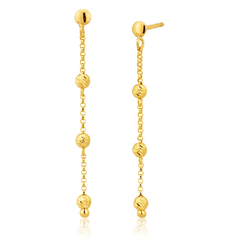 celestial earrings for women -9ct Yellow Gold Silver Filled trio Beads Drop Earrings