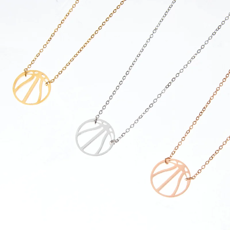 silver charm necklaces for women -Dainty Basketball Stainless Steel Necklace