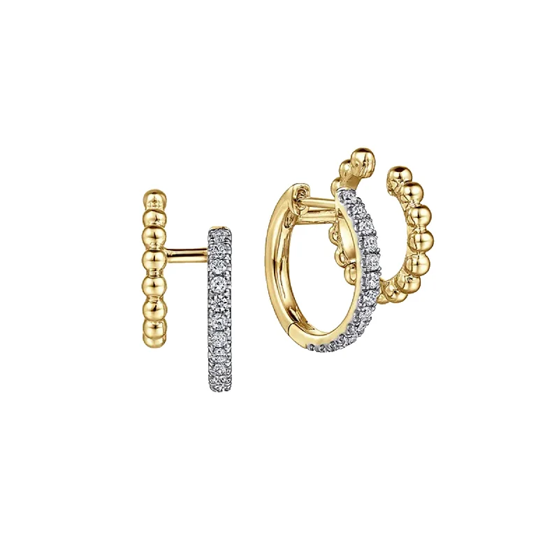 bridal earrings for women -Gabriel 14K Yellow Gold Diamond Huggie and Bujukan Cuff Earrings