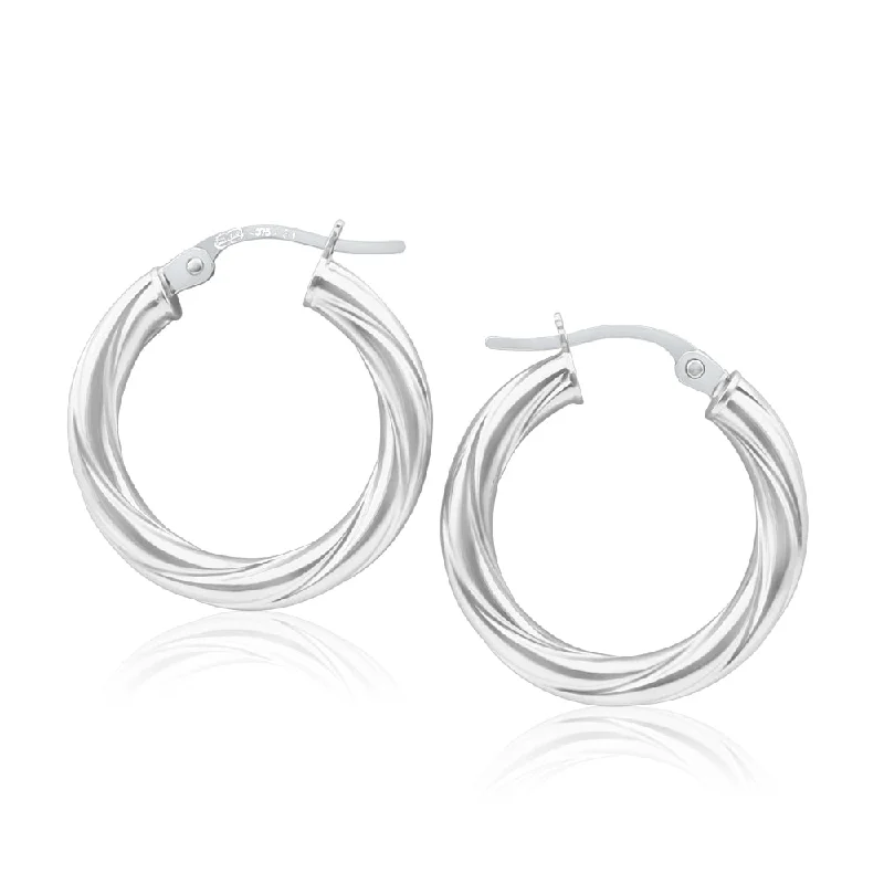 enamel earrings for women -9ct White Gold Italian Made Hoop Earrings in 15mm with a twist