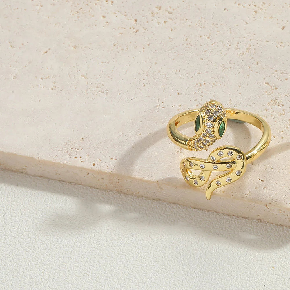 Green Zirconium Snake Ring (Gold)